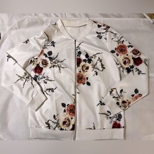 Floral bomber medium white with pink tones floral​​​​​​​ design full zip​​​​